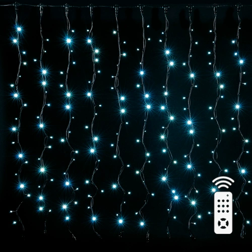 LED Christmas string - curtains copper wire with remote control and hangers, 3x1m, white, 5V USB, IP44, 100LED